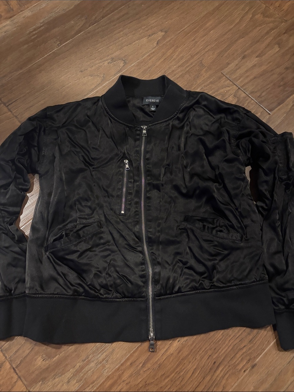 Evereve Black Satin Bomber Jacket